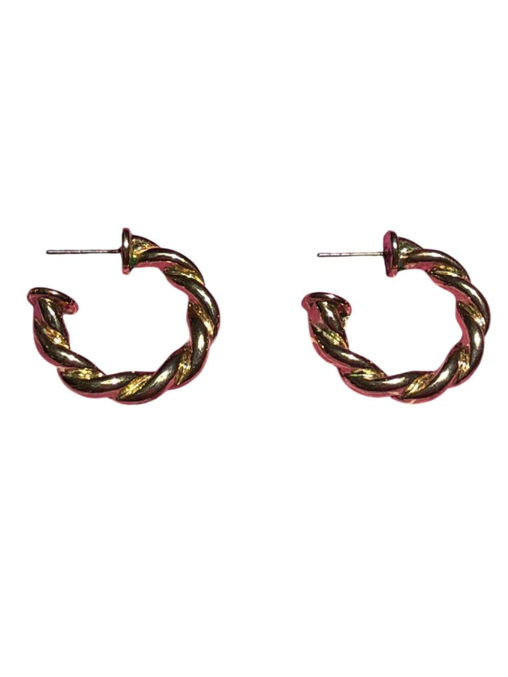 Gold Tone Twisted Hoop Earrings Lightweight Fashion Jewelry Modern Classic 1"